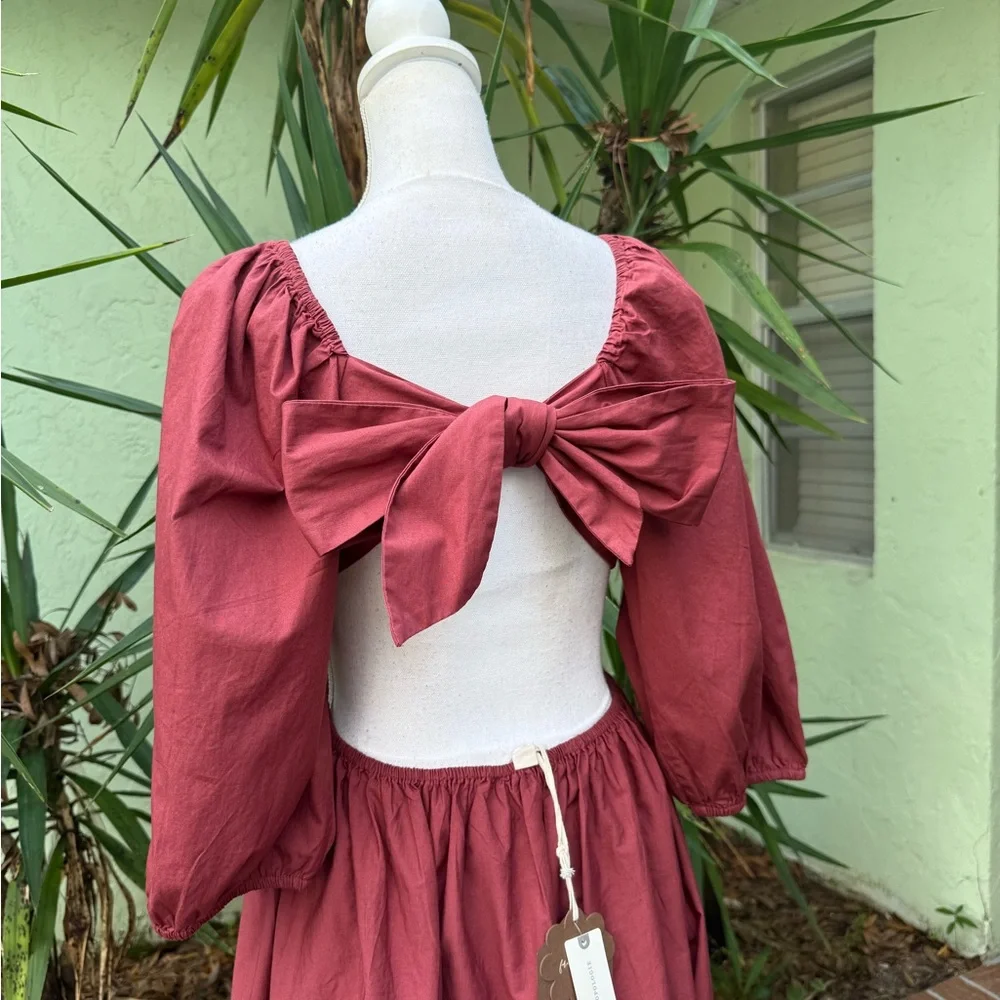 Cut Out Bow Back Rust Dress